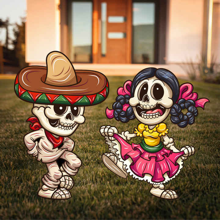 Dia de los Muertos Dancing Skeleton Wears Dress Halloween Yard Decor