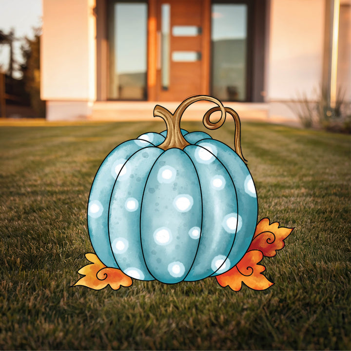 Polka Dot Turquoise Pumpkin Fall Yard Art Decoration