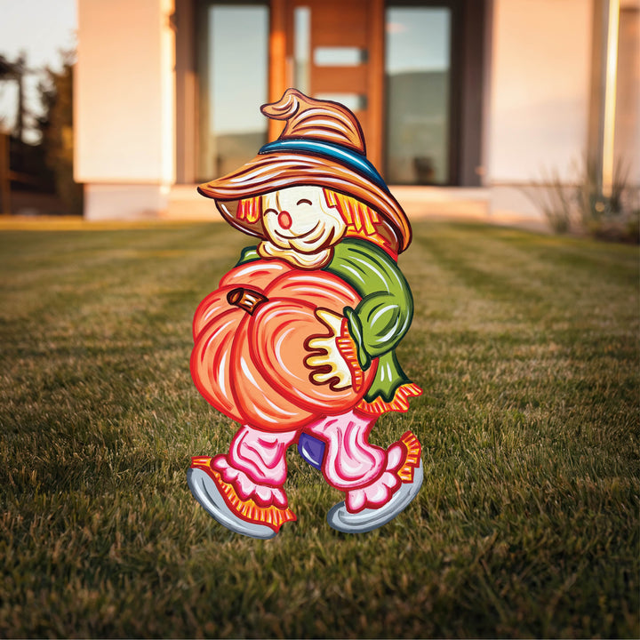 Scarecrow with Pumpkin Yard Sign – Wooden Fall Garden Stake | Outdoor Autumn Décor | Harvest & Thanksgiving Lawn Cutout