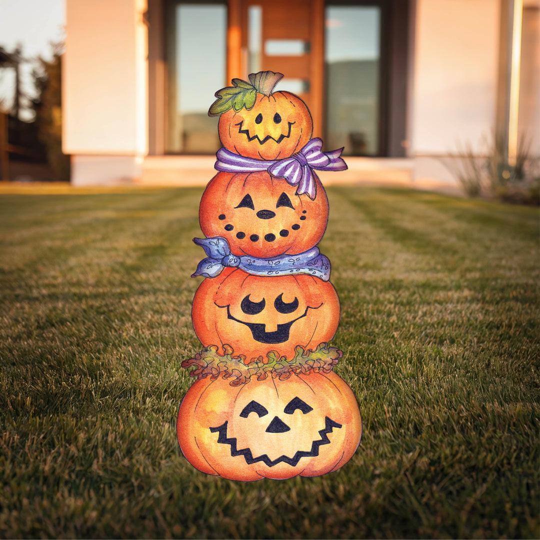 Four Stacked Pumpkins Halloween Yard Art