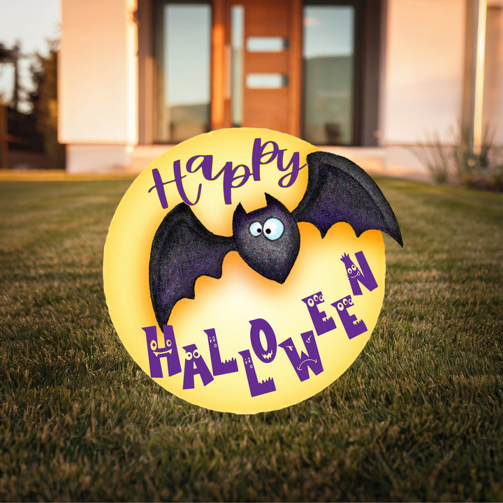 Black Bat on Moon Halloween Yard Art