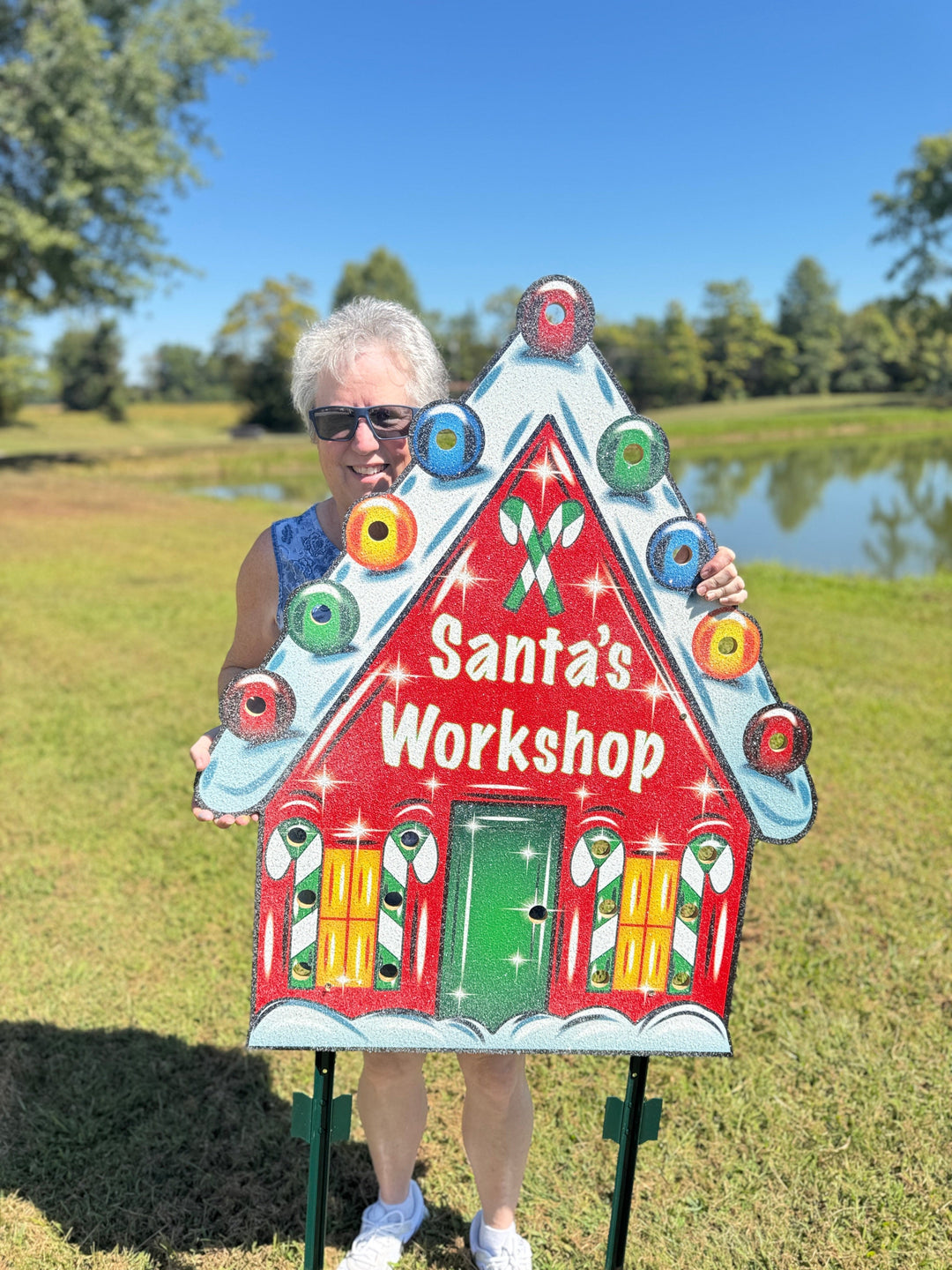 Santa’s Workshop Outdoor Sign – African American Girl Elves Christmas Yard Art