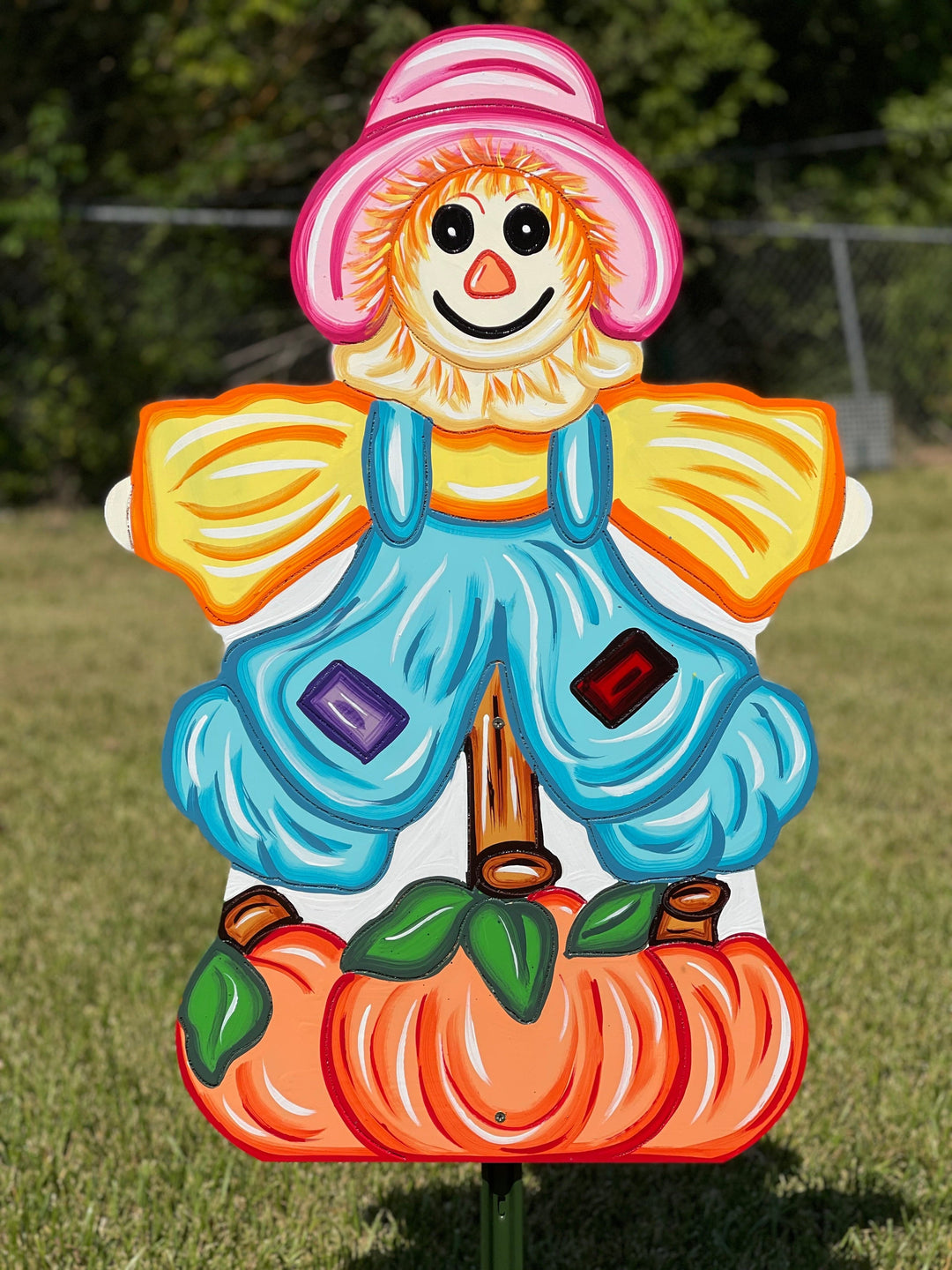Fall Scarecrow on Stack of Pumpkins Yard Art