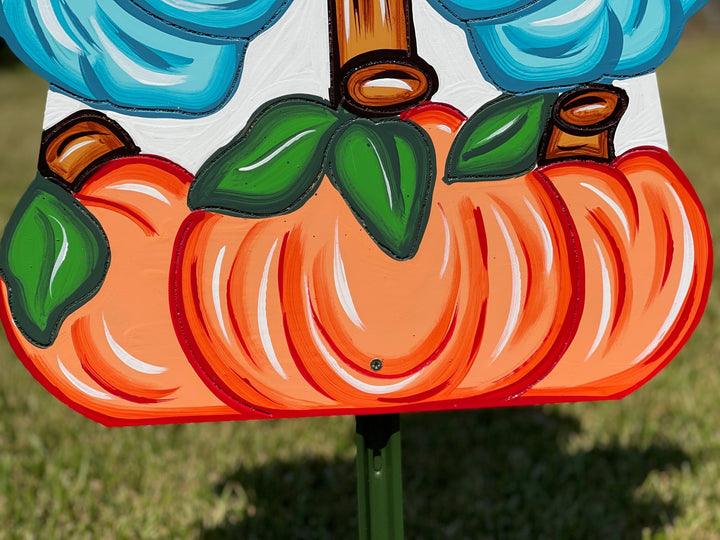 Fall Scarecrow on Stack of Pumpkins Yard Art