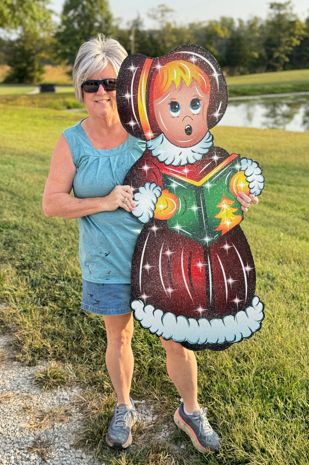 Christmas Girl and Boy Caroling with Lamp Post and Candy canes Yard Decoration