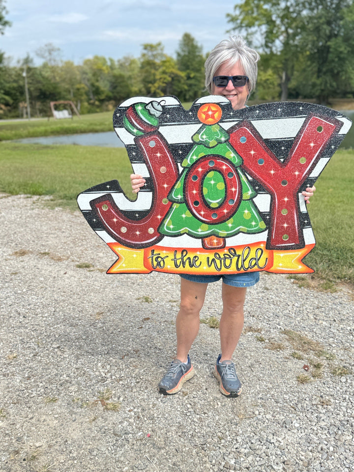 Lighted JOY to the World Outdoor Christmas Decoration – Religious Yard Art