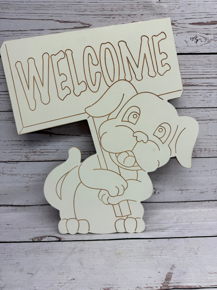 Dog with Welcome Sign Outdoor Decoration DIY BLANK