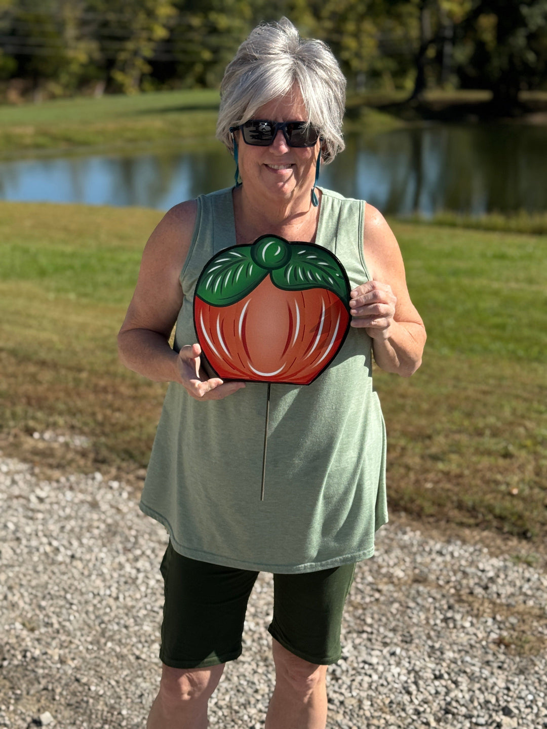 Happy Fall Y'all pumpkin with red hat