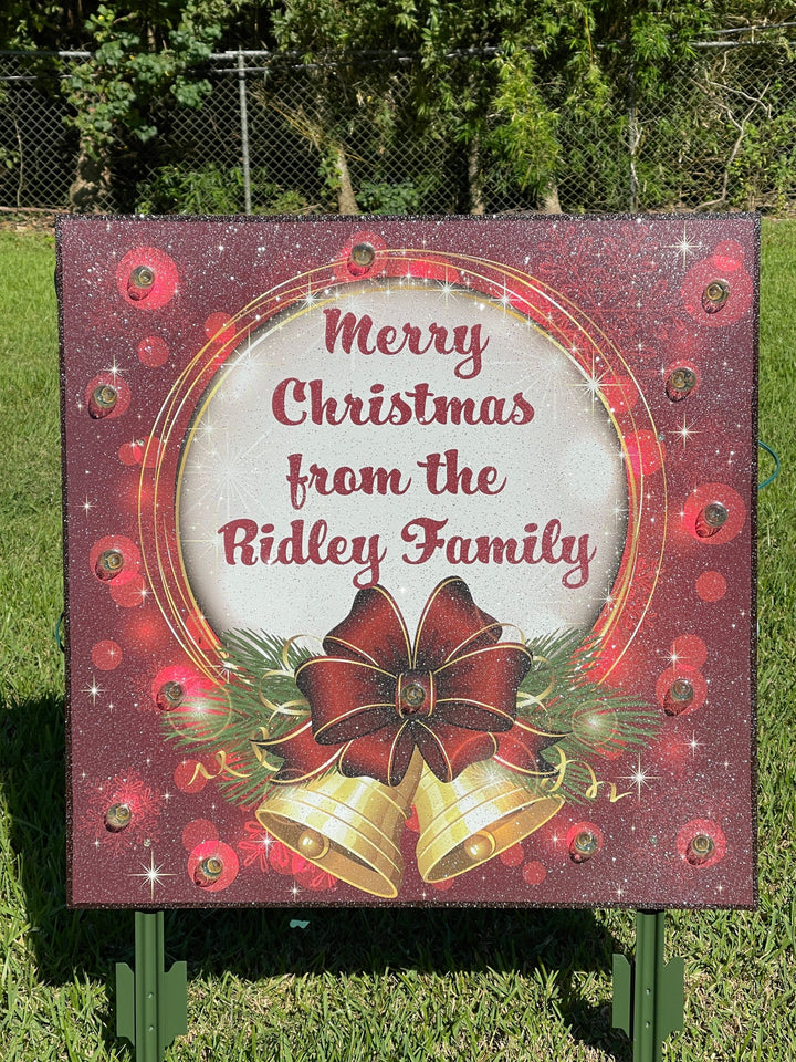 Merry Christmas Family Name Sign with Lights | Personalized Outdoor Yard Décor