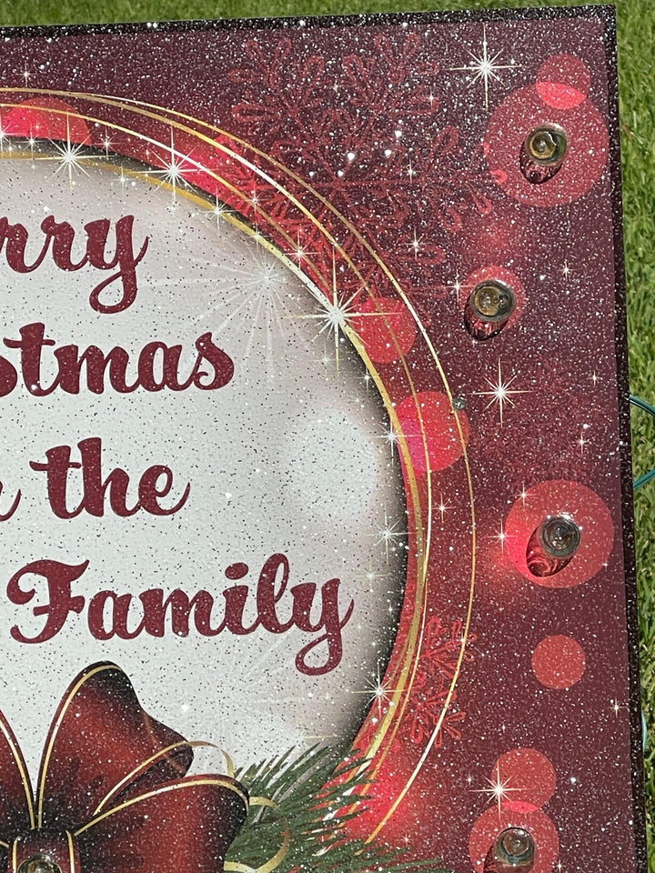 Merry Christmas Family Name Sign with Lights | Personalized Outdoor Yard Décor