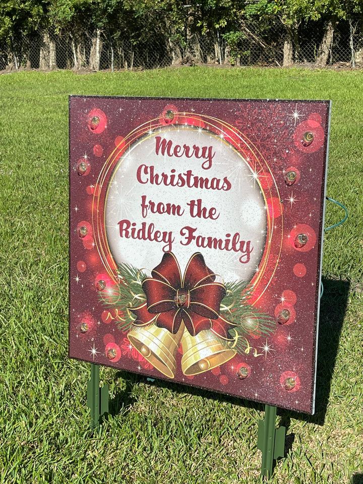 Merry Christmas Family Name Sign with Lights | Personalized Outdoor Yard Décor
