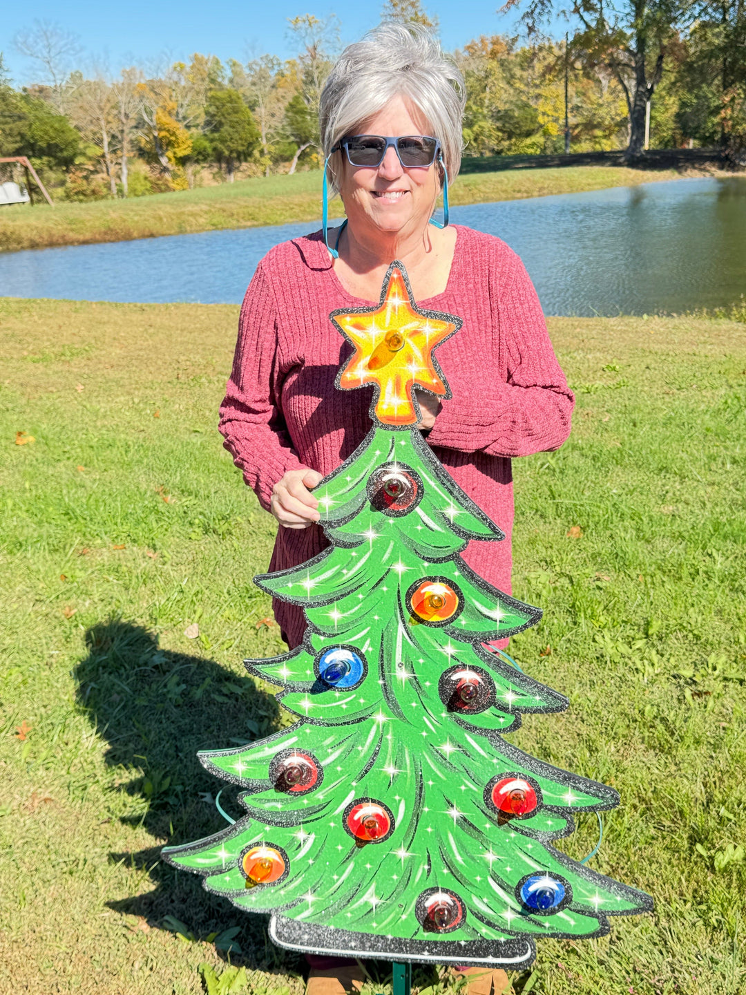 Custom Christmas Yard Decorations – Personalized Tree with Gift Boxes & Candy Canes