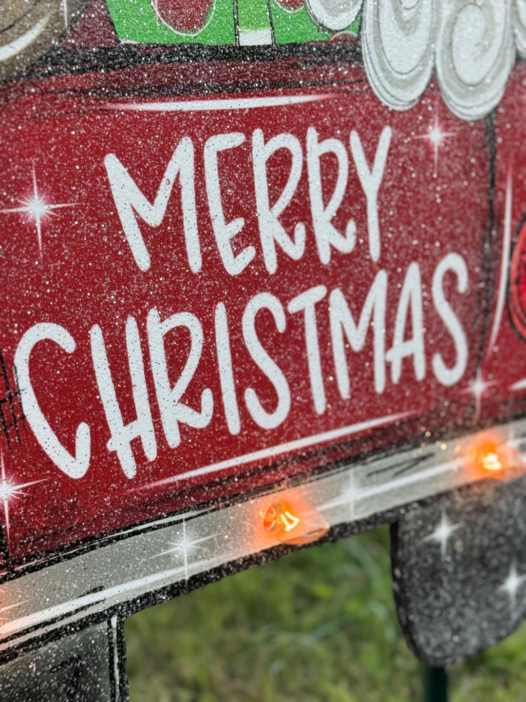 Christmas Yard Décor | Santa & Rudolph in Red Truck Wooden Outdoor Sign