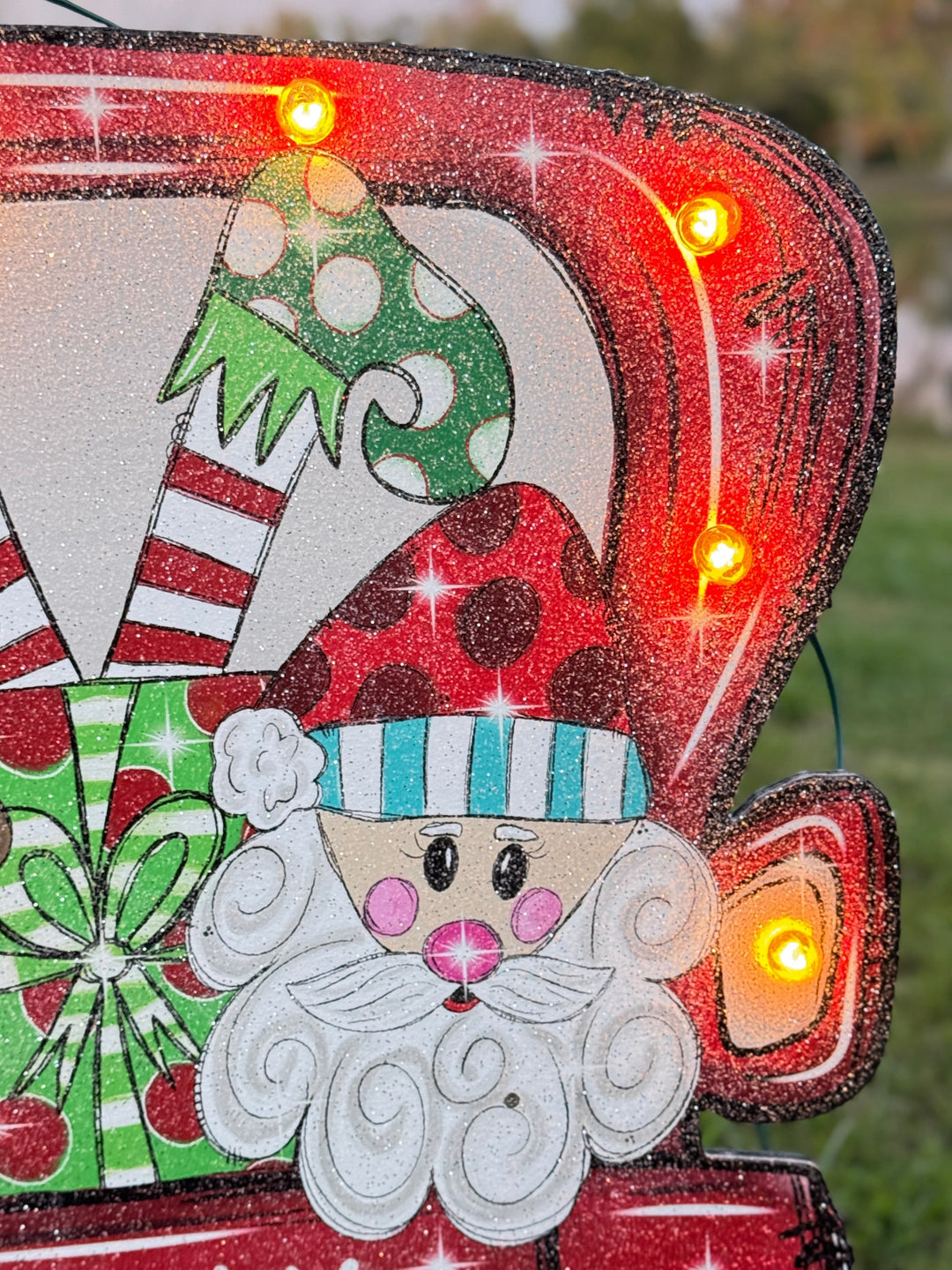 Christmas Yard Décor | Santa & Rudolph in Red Truck Wooden Outdoor Sign