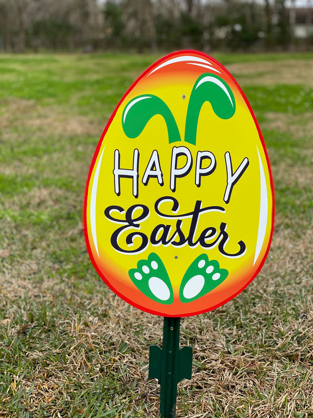 Yellow Happy Easter Egg with Feet and Ears with decorative Eggs yard signs