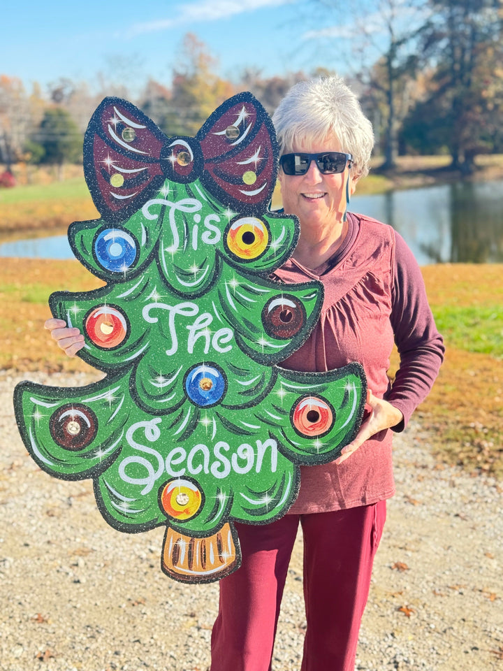 Festive & Bright “’Tis the Season” Christmas Tree Yard Sign with Lights