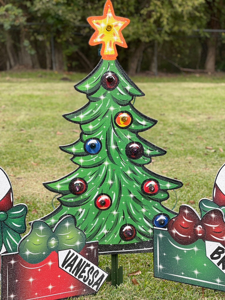 Small Lighted Christmas Tree Yard Art Personalized Christmas Presents