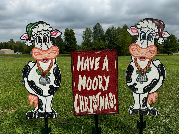 3PC Have a Moory Christmas Cow Set Yard Art Decoration
