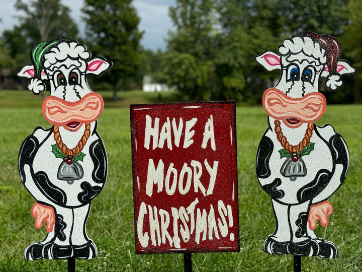 3PC Have a Moory Christmas Cow Set Yard Art Decoration