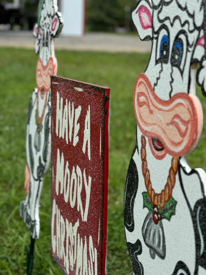 3PC Have a Moory Christmas Cow Set Yard Art Decoration