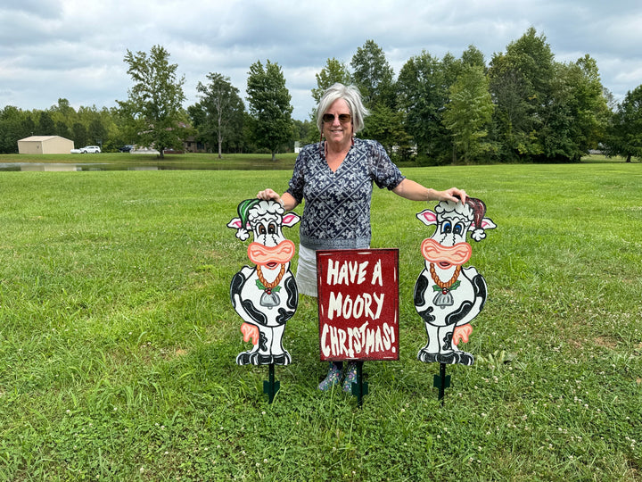 3PC Have a Moory Christmas Cow Set Yard Art Decoration