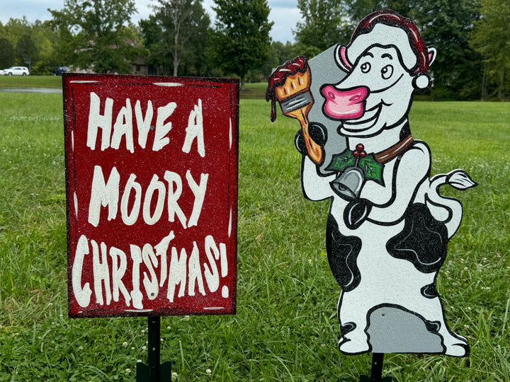 Christmas Cow Yard Sign – “Have a Moory Christmas!” Funny Holiday Outdoor Decor | Farmhouse Lawn Gift for Cow Lovers