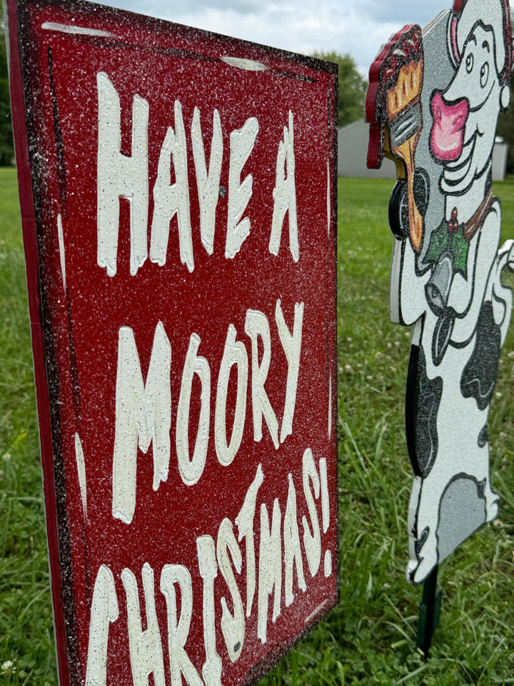 Christmas Cow Yard Sign – “Have a Moory Christmas!” Funny Holiday Outdoor Decor | Farmhouse Lawn Gift for Cow Lovers
