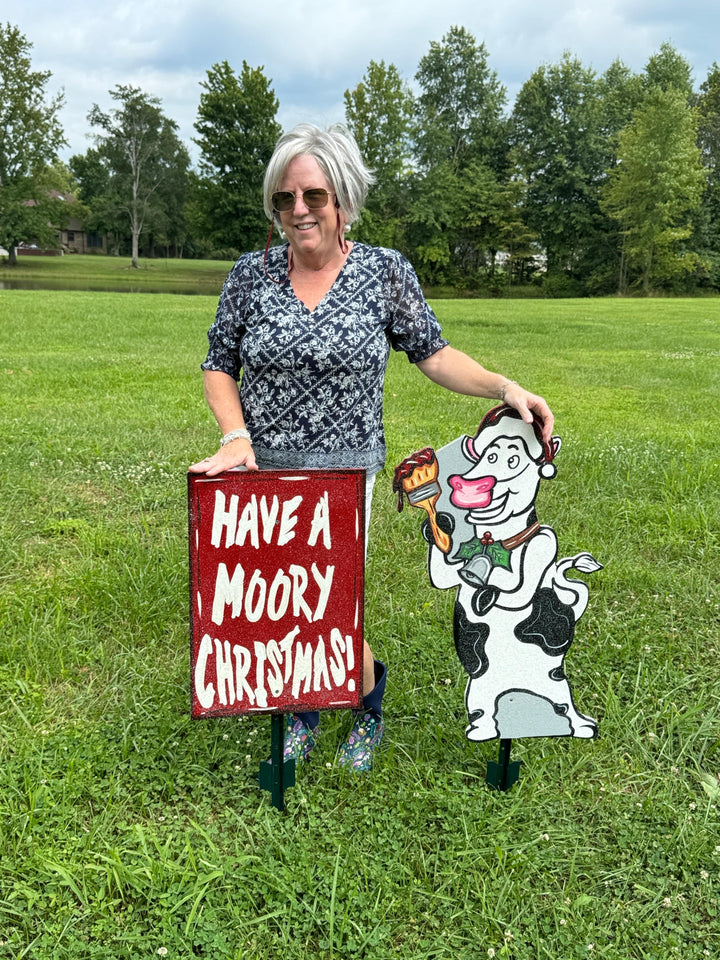 Christmas Cow Yard Sign – “Have a Moory Christmas!” Funny Holiday Outdoor Decor | Farmhouse Lawn Gift for Cow Lovers