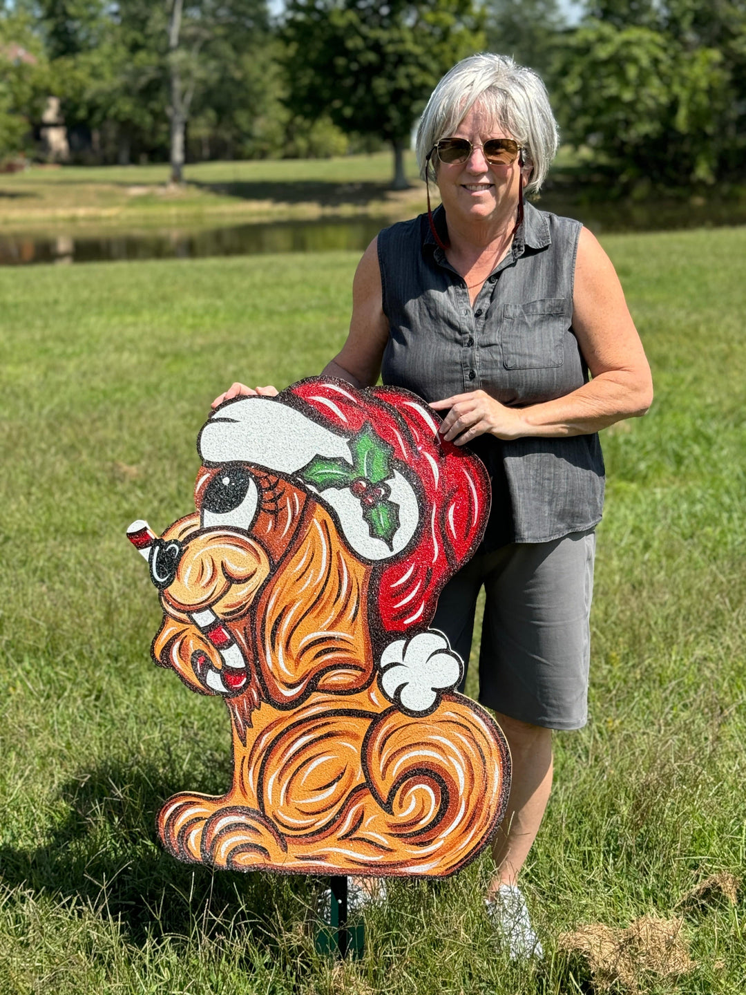 Christmas Cocker Spaniel Yard Sign – Wooden Outdoor Holiday Décor | Candy Cane Dog Lawn Ornament for Dog Lovers