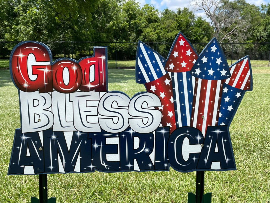 Patriotic God Bless America Yard Art Decoration