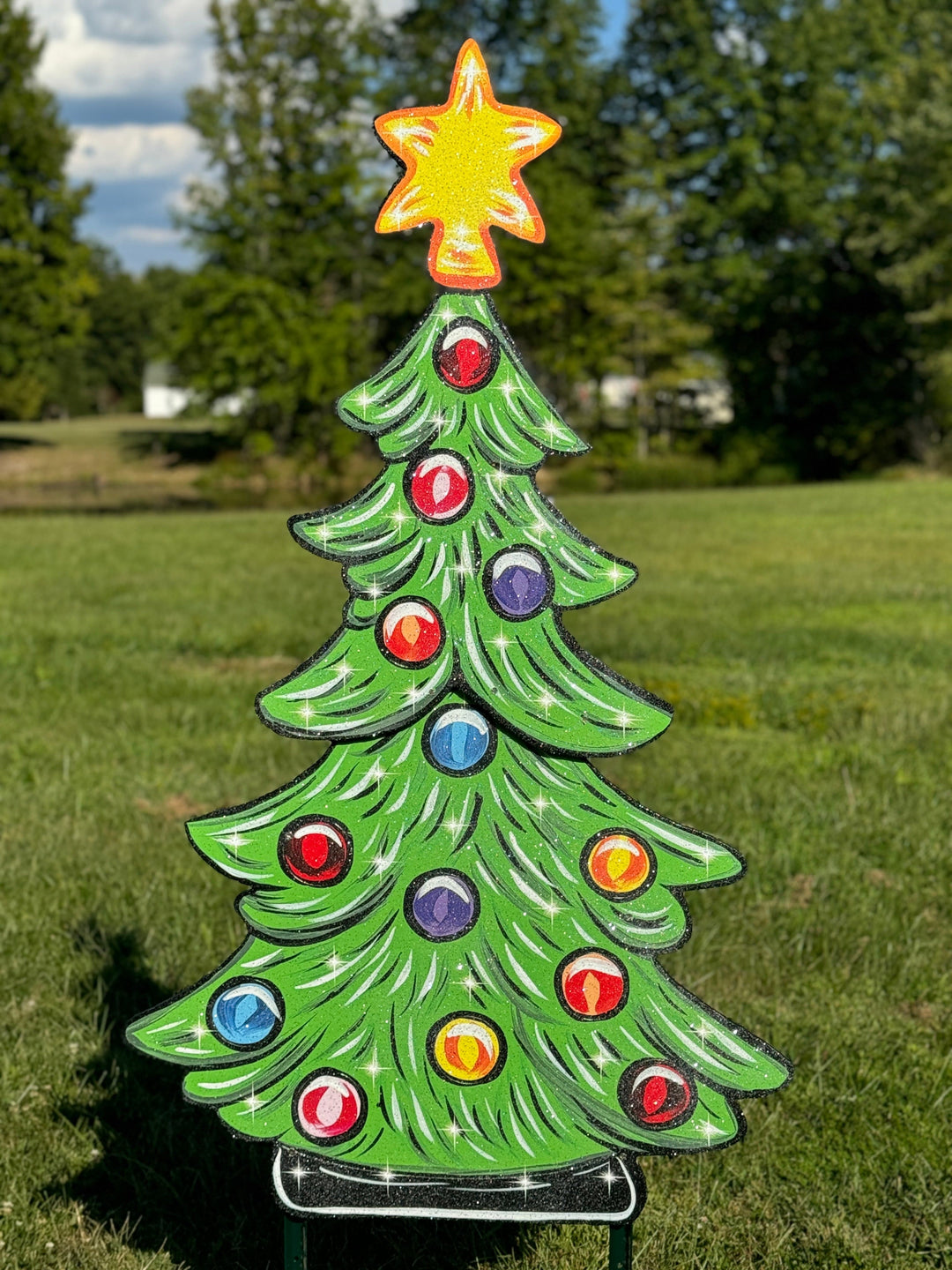 Christmas Yard Sign Set – Outdoor Christmas Tree with Candy Canes and Gift Boxes | Wood Holiday Decorations for Lawn or Garden