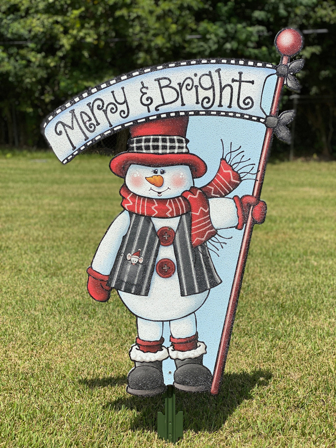 Sitting  Snowman with Merry and Bright Snowman Christmas Yard Art