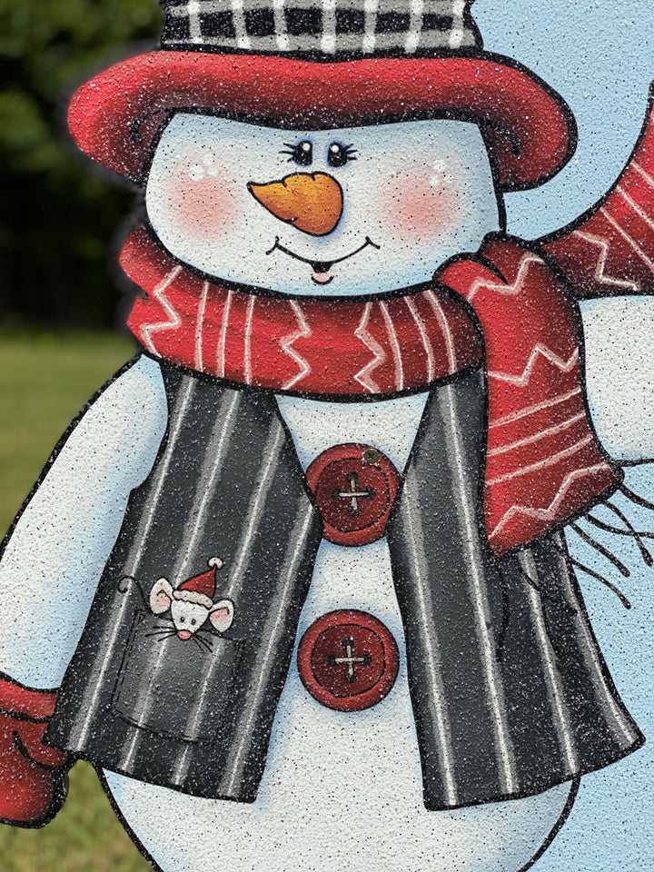 Sitting  Snowman with Merry and Bright Snowman Christmas Yard Art