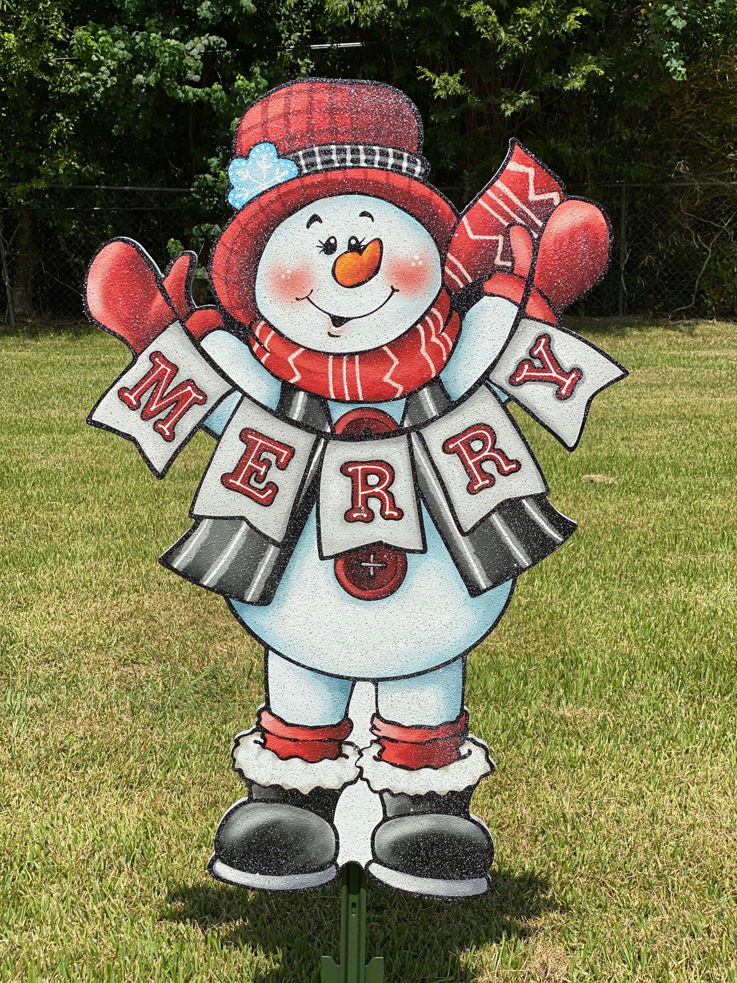 Let It Snow Snowman Head with Merry Snowman Christmas Yard Art