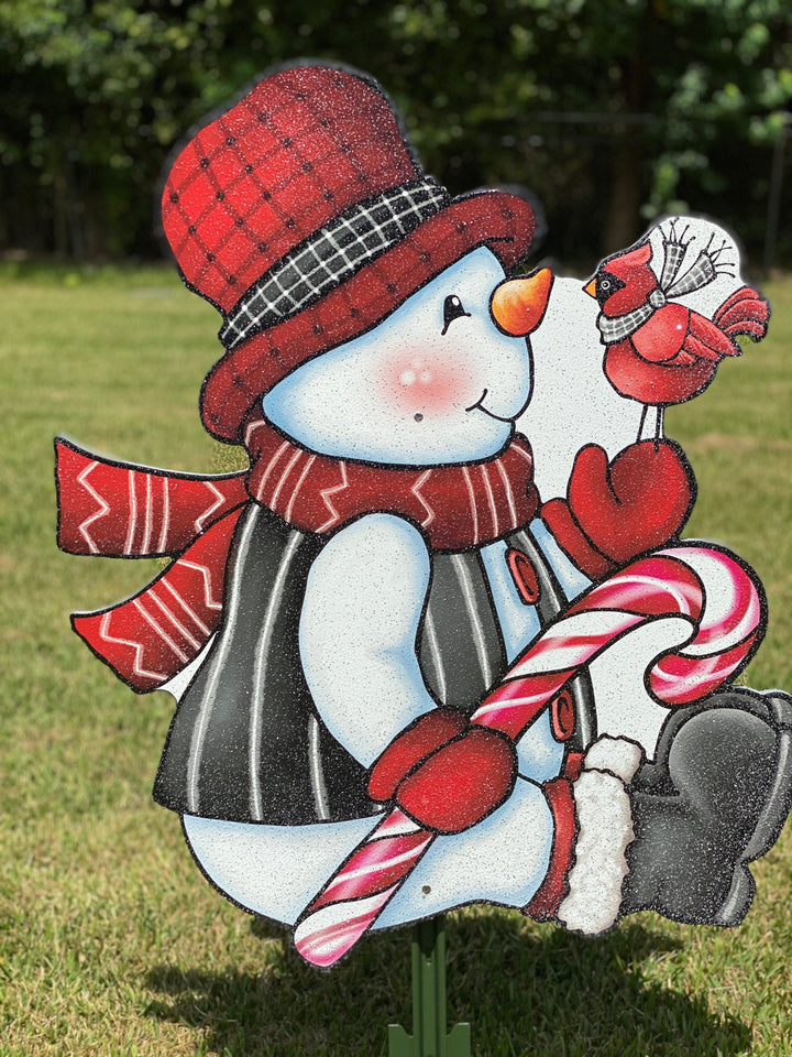 Sitting  Snowman with Merry and Bright Snowman Christmas Yard Art