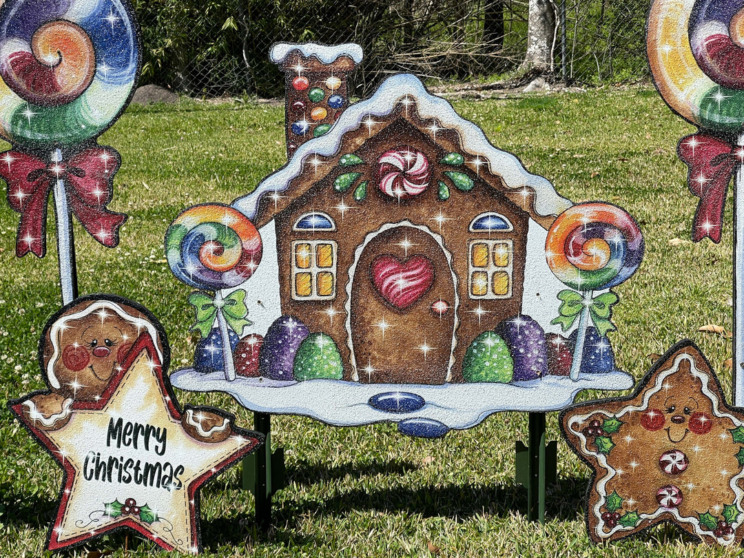 GingerBread House with Lolly Pops 7PC set Yard Art Sign