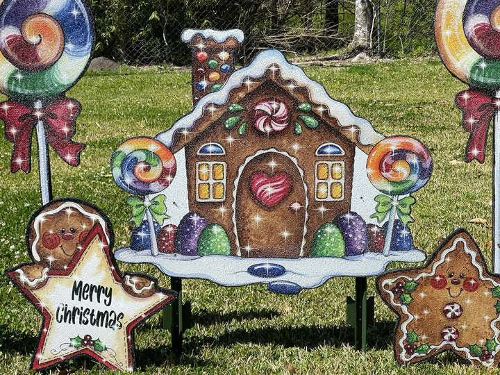 GingerBread House with Lolly Pops 7PC set Yard Art Sign