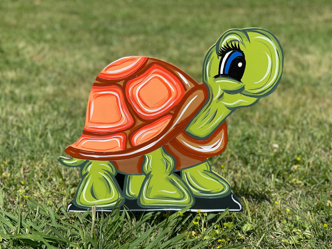 Green or Blue Spring Worm, Playful Turtle Sign Outdoor Decorations