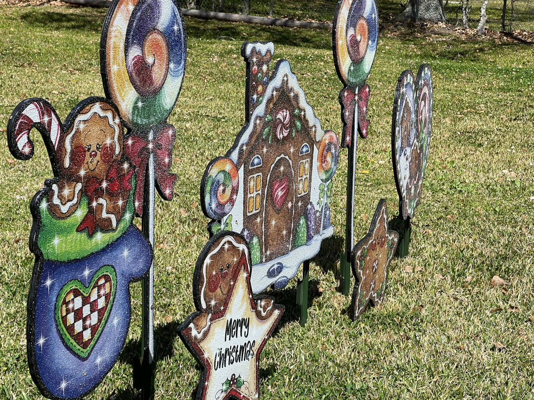 GingerBread House with Lolly Pops 7PC set Yard Art Sign