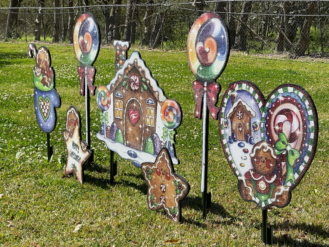 GingerBread House with Lolly Pops 7PC set Yard Art Sign