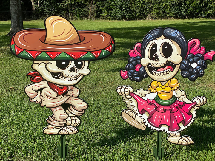 Dia de los Muertos Dancing Skeleton Wears Dress Halloween Yard Decor