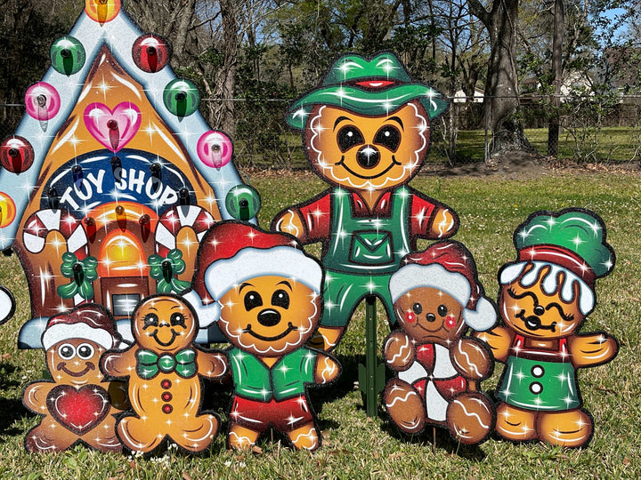 Outdoor Christmas Gingerbread Family Decorative Yard Signs for outdoor holiday decorating. 