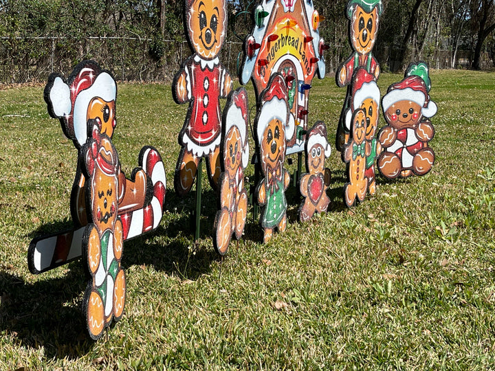 Christmas Yard Art Gingerbread Lane House with Ma,Pa, Kids , and babies-12PC Set