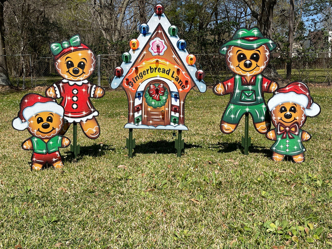 Christmas Yard Art Gingerbread Lane House with Ma,Pa, Kids , and babies-12PC Set