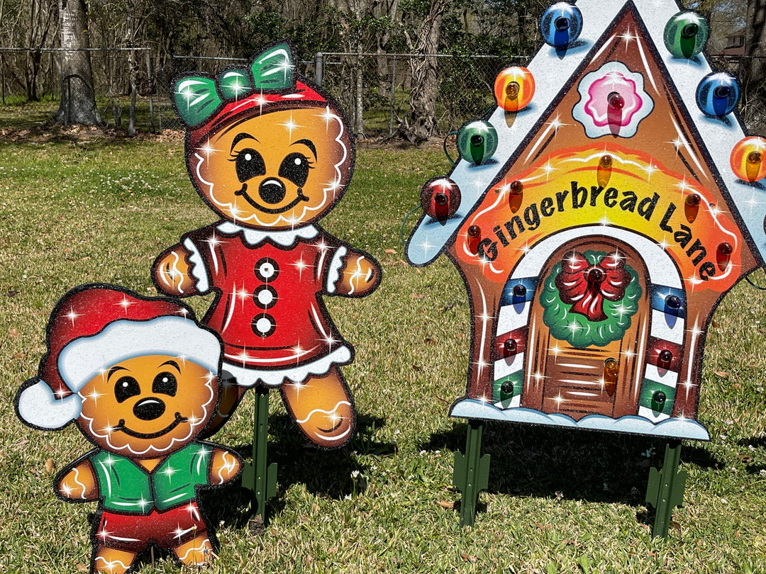 Christmas Yard Art Gingerbread Lane House with Ma,Pa, Kids , and babies-12PC Set