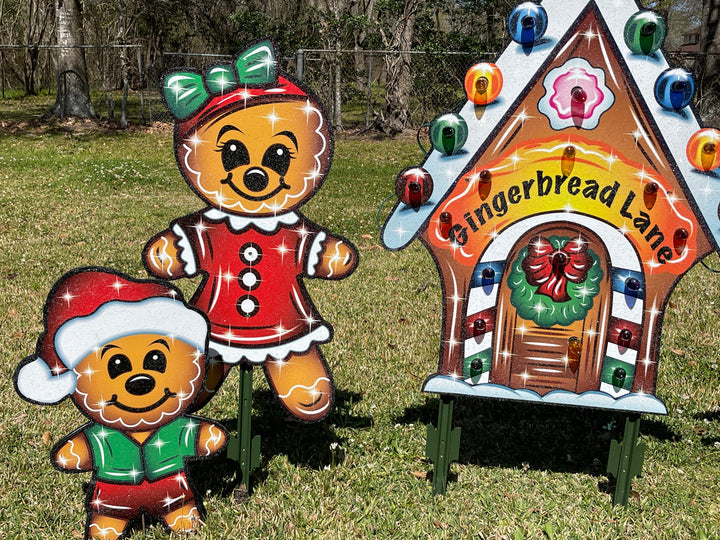 Christmas Yard Art Gingerbread Lane House with Ma,Pa, Kids , and babies-12PC Set