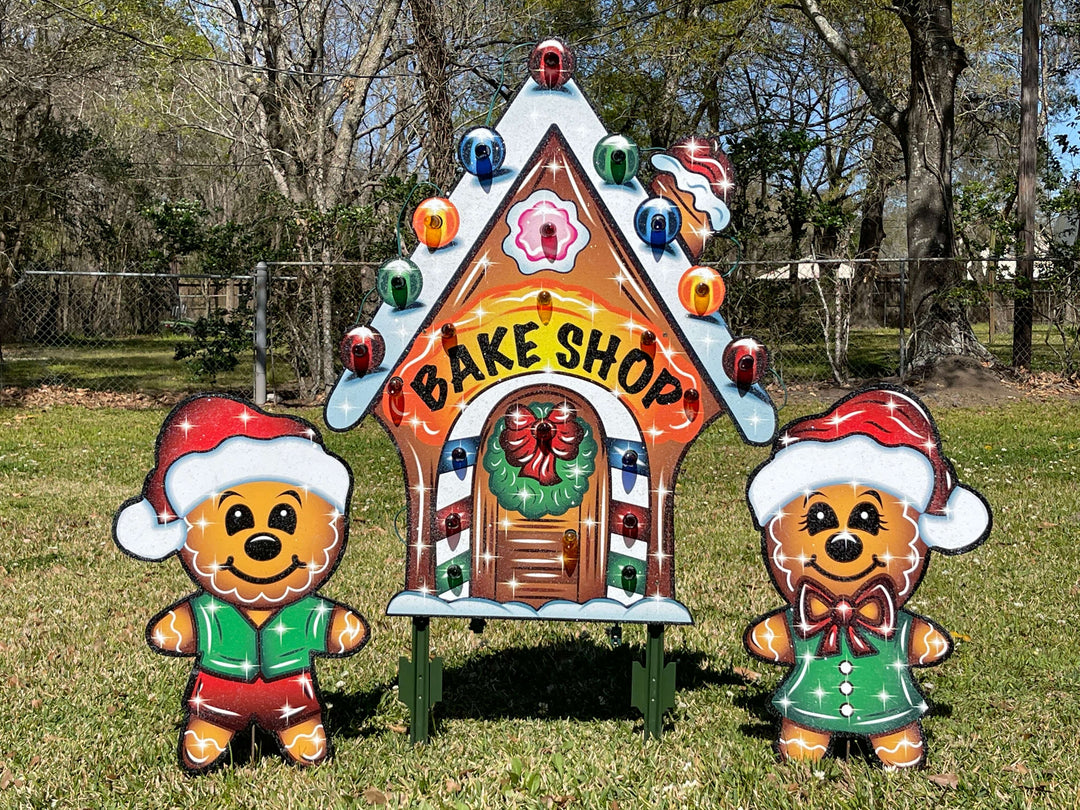 Gingerbread Bake Shop – Outdoor Christmas Yard Stakes with Gingerbread Kids