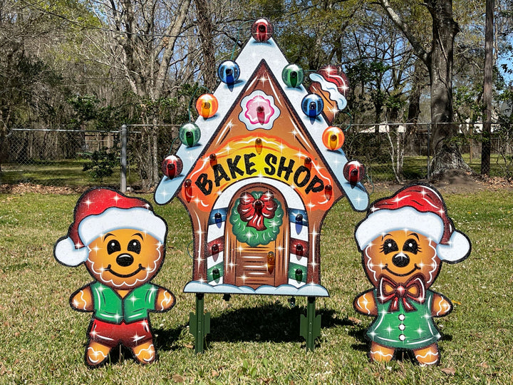 Gingerbread Bake Shop – Outdoor Christmas Yard Stakes with Gingerbread Kids