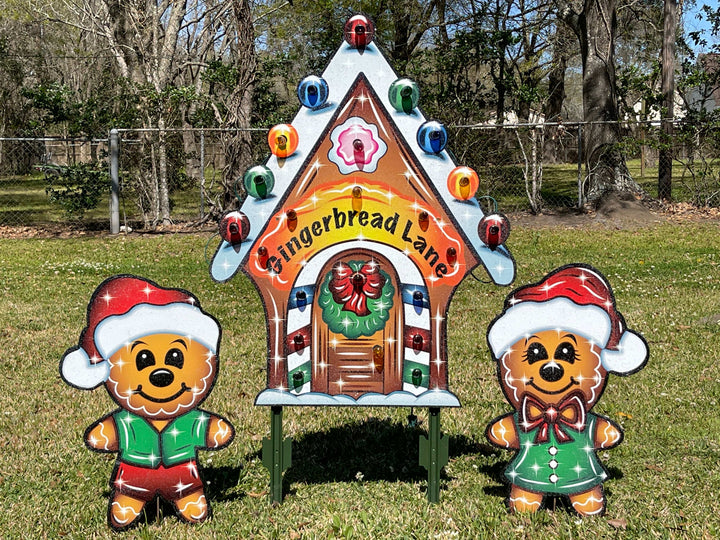 Christmas Yard Art Gingerbread Lane House with kids