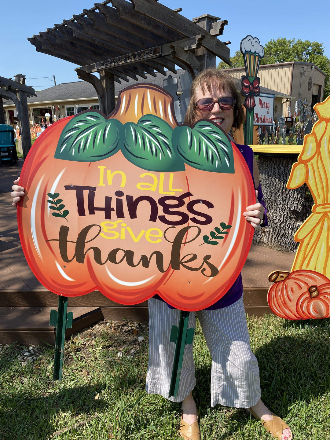 In all things give thanks fall pumpkin yard art decoration